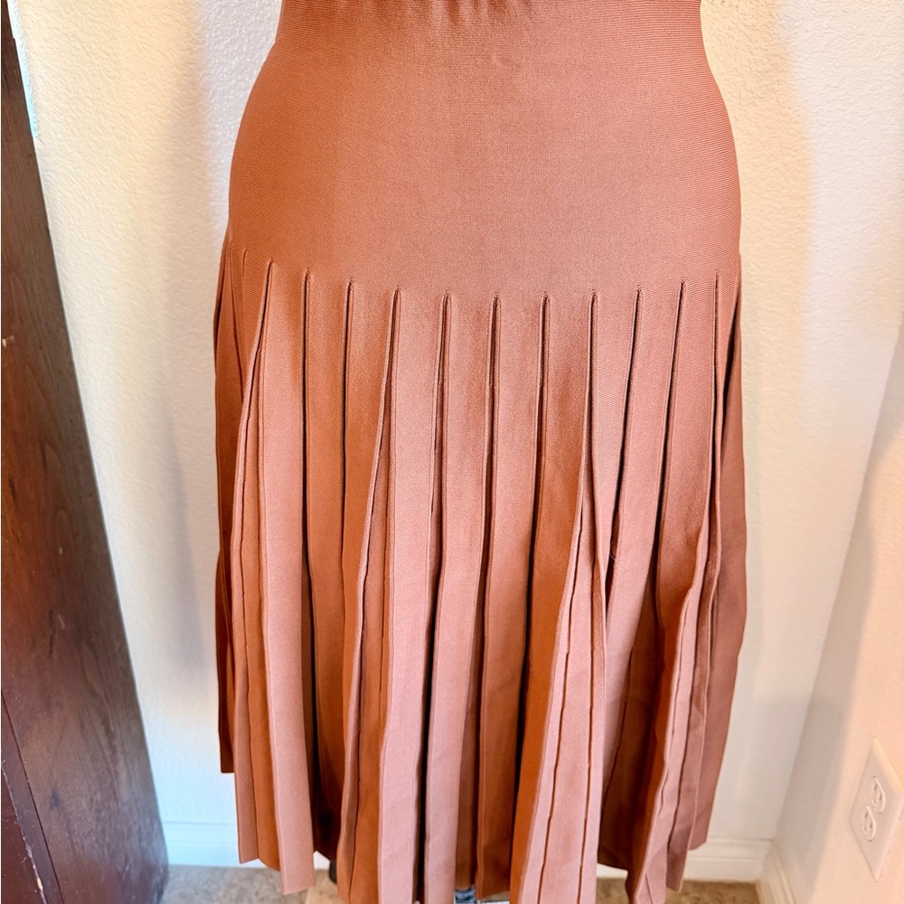 Aleeza Paris Pleated NWT Knit Cocoa Skirt - Picture 2 of 4